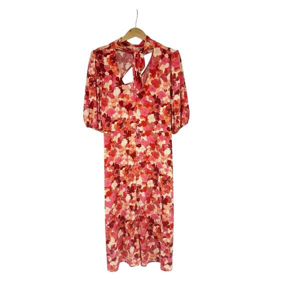 Eloquii High Neck Retro Style Colorful Floral Stretch Midi Dress Mod Womens 14 - Picture 3 of 9